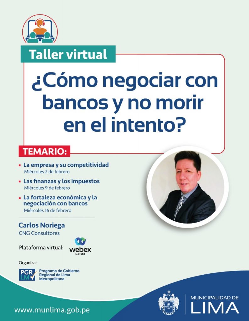 "¿Cómo negociar con bancos y no morir en el intento?", el taller virtual de la Municipalidad de Lima dirigido a emprendedores y microempresarios